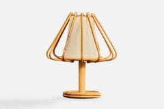 French Designer, Table Lamp, Bamboo, Rattan, Paper, France, 1970s