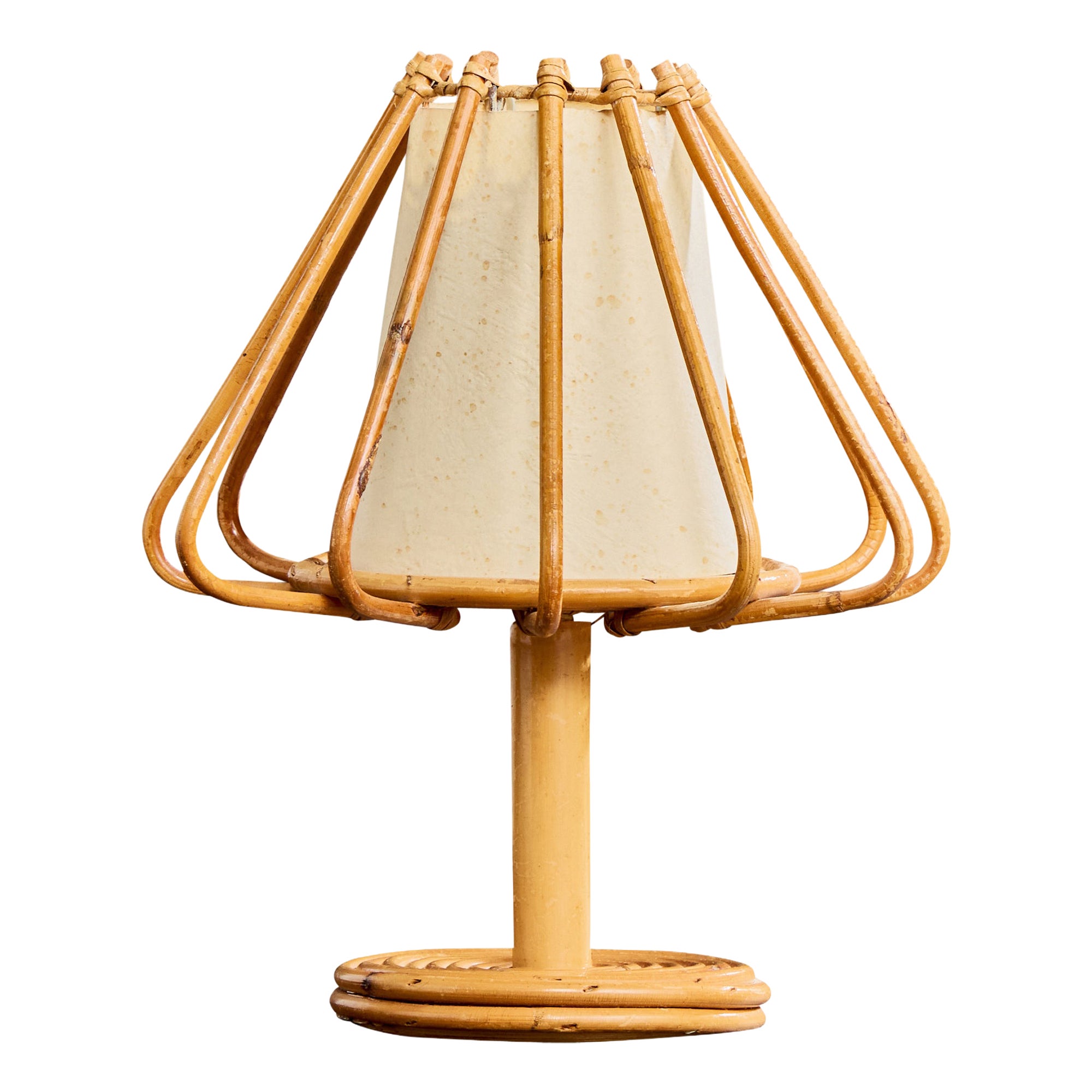 Französische Designerin, Tischlampe, Bambus, Rattan, Papier, Frankreich, 1970er Jahre im Angebot