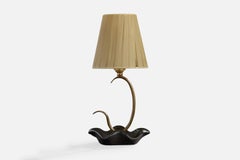 Lampe de table de designer français, laiton, céramique, acrylique, France, années 1950