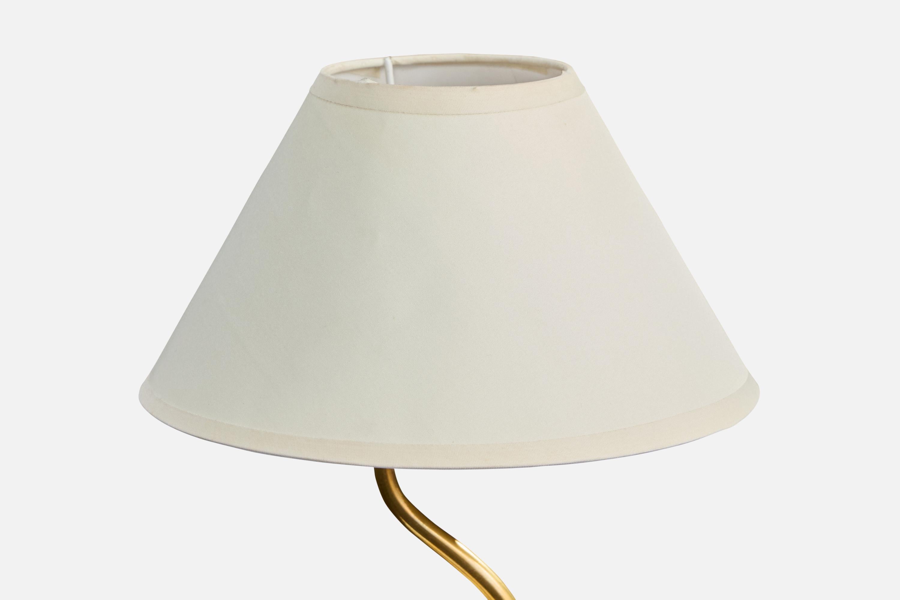 French Designer, Table Lamp, Brass, Ceramic, Fabric, France, 1950s In Good Condition For Sale In High Point, NC