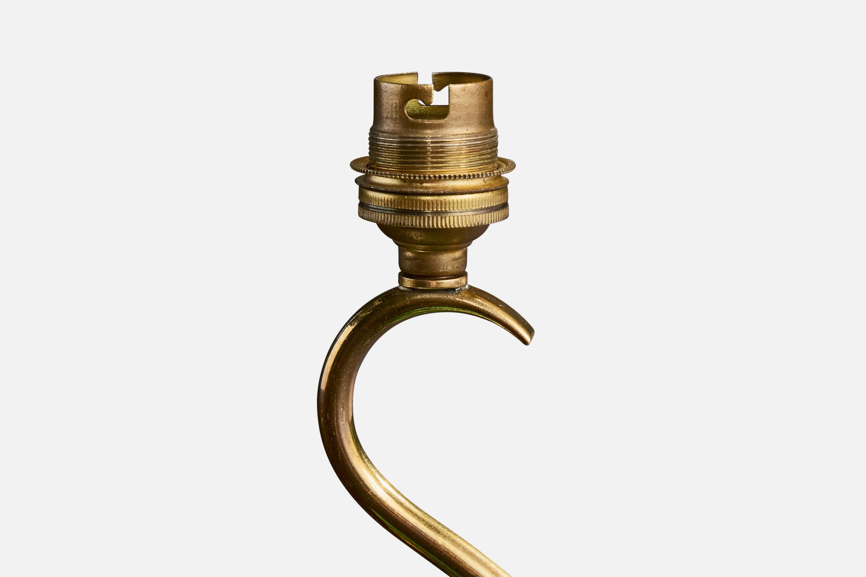 Französischer Designer, Tischlampe, Messing, Keramik, Stoff, Frankreich, 1950er Jahre im Angebot 1