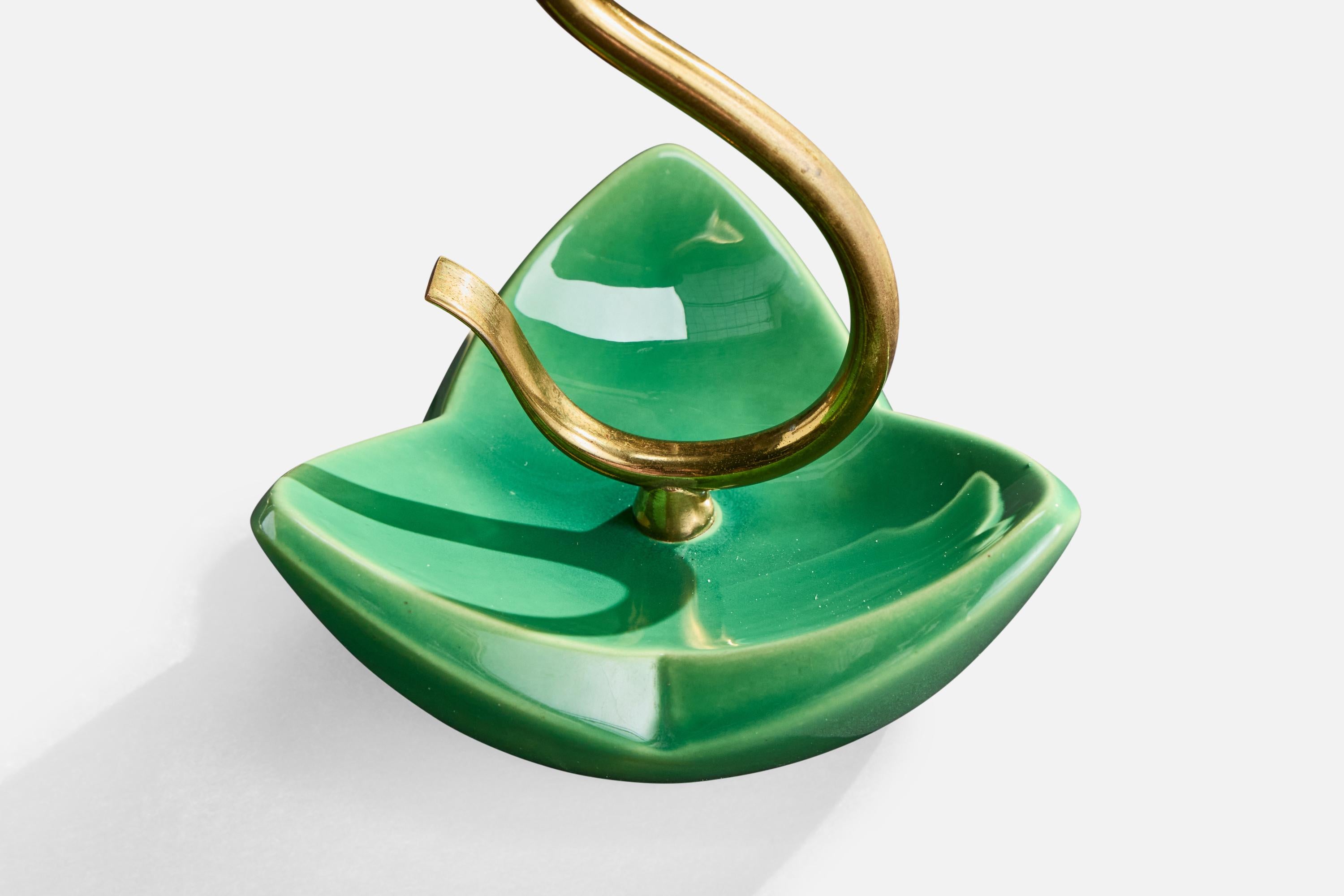 Französischer Designer, Tischlampe, Messing, Keramik, Stoff, Frankreich, 1950er Jahre im Angebot 3