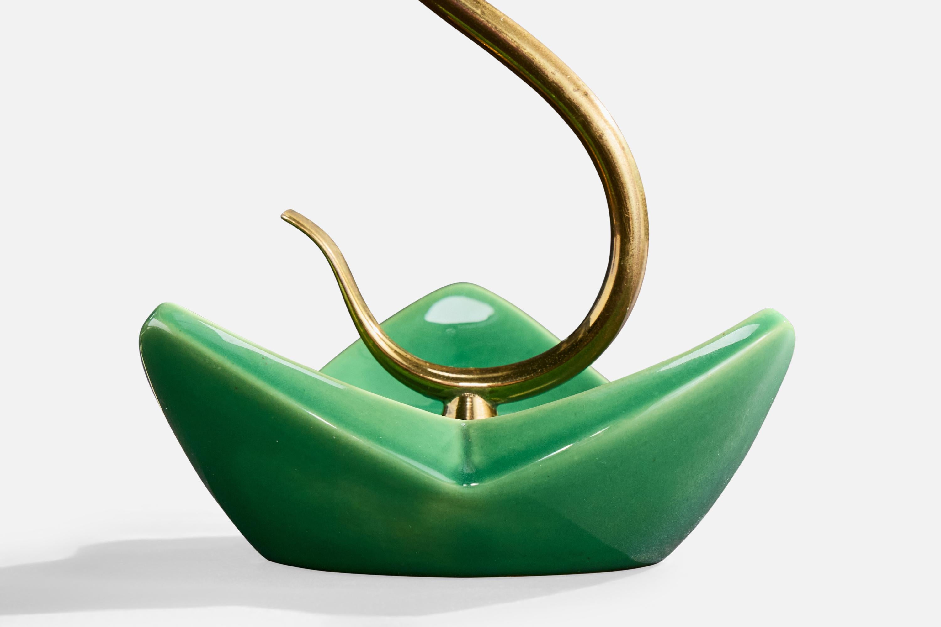 Französischer Designer, Tischlampe, Messing, Keramik, Stoff, Frankreich, 1950er Jahre im Angebot 4