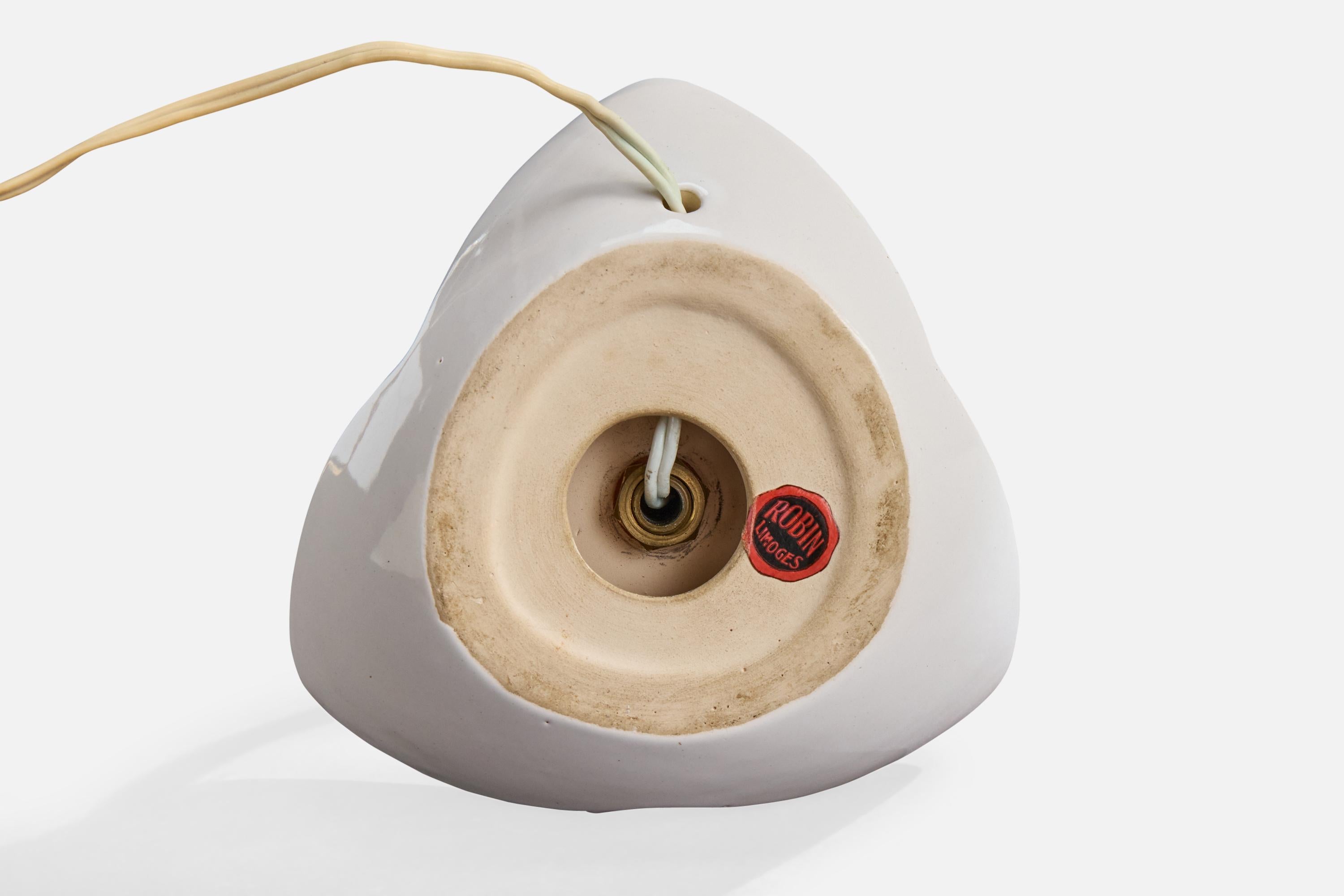 French Designer, Table Lamp, Brass, Ceramic, Fabric, France, 1950s For Sale 3