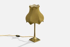 French Designer, Table Lamp, Brass, Fabric, France, 1930s