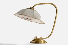 French Designer, Table Lamp, Brass, Fabric, France, 1940s