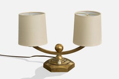 French Designer, Table Lamp, Brass, Fabric, France, 1940s