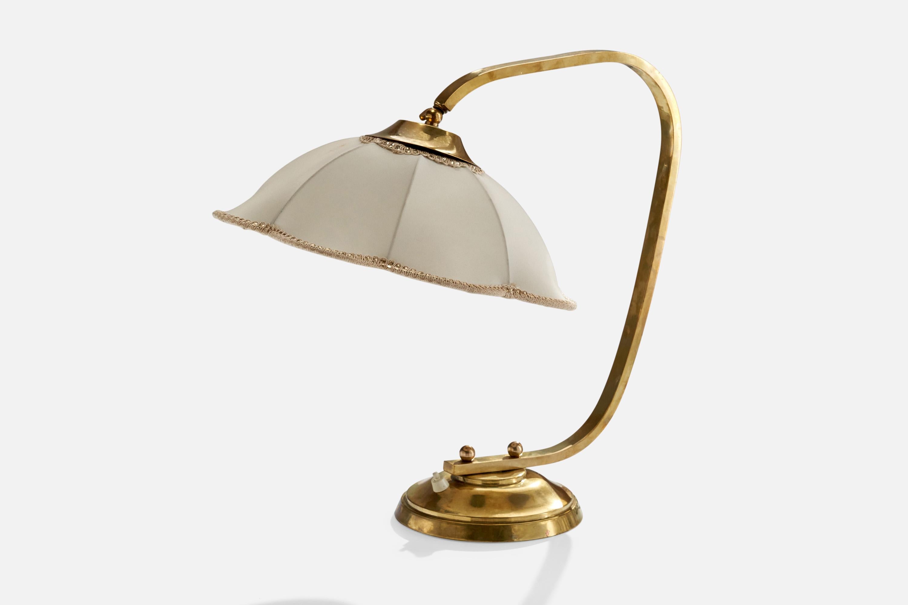 Diseñador francés, lámpara de mesa, latón, tela, Francia, años 40 Francés en venta