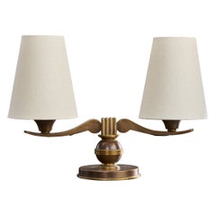 French Designer, Table Lamp, Brass, Fabric, France, 1940s