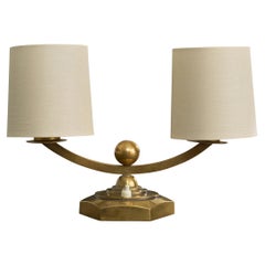 French Designer, Table Lamp, Brass, Fabric, France, 1940s