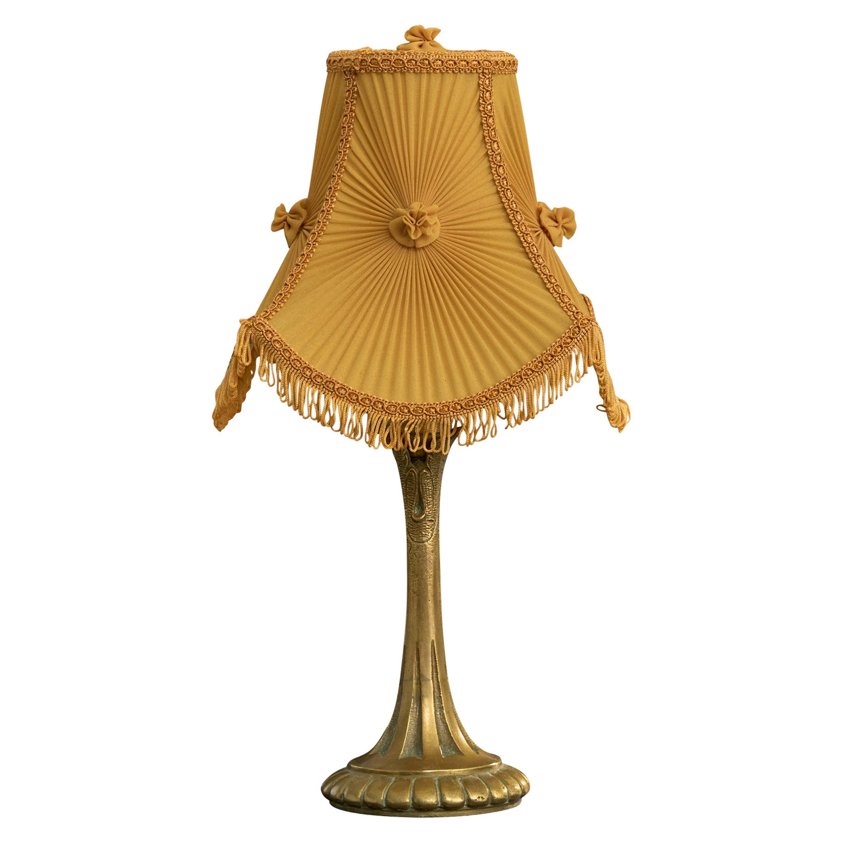 French Designer, Table Lamp, Brass, Fabric, France, 1940s For Sale