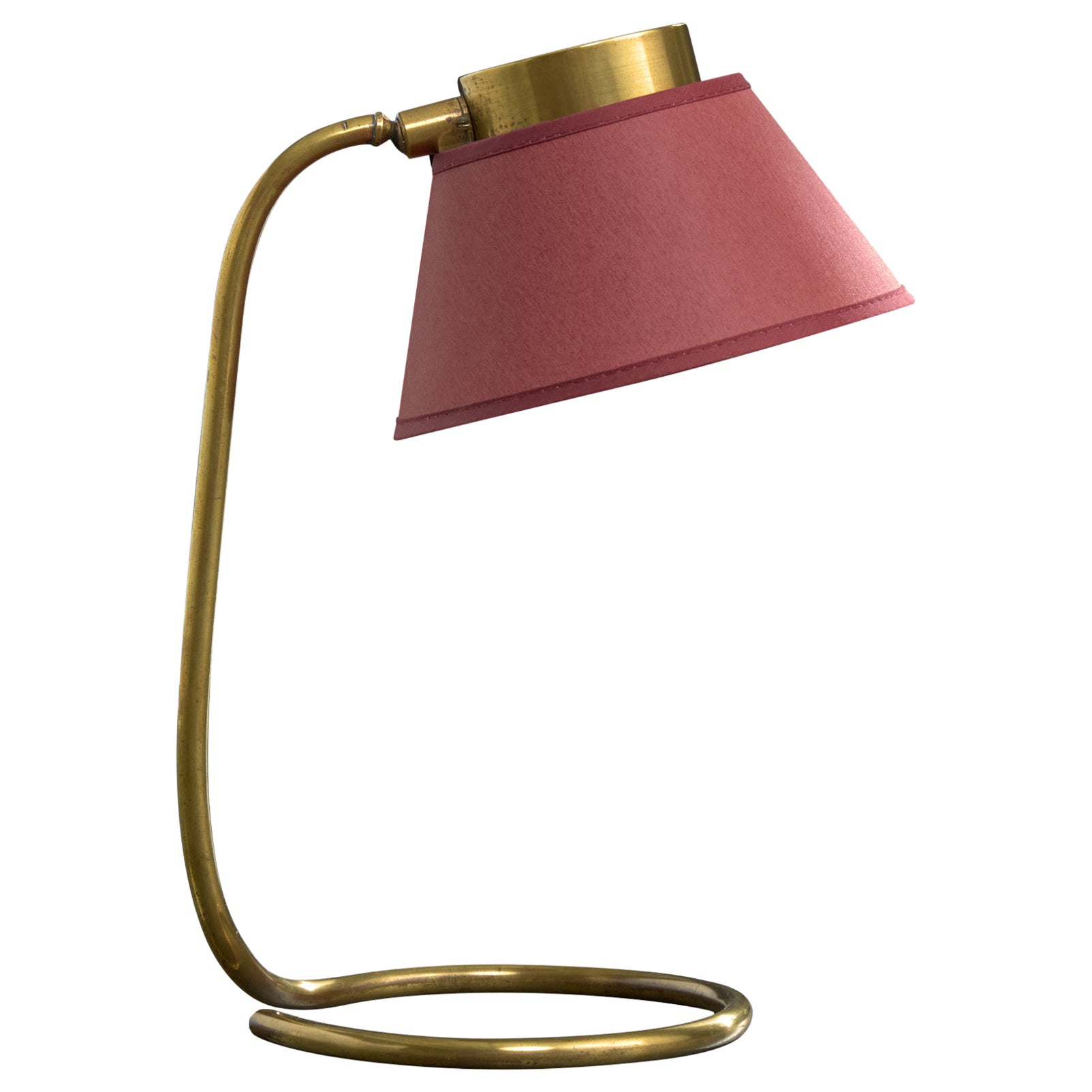 French Designer, Table Lamp, Brass, Fabric, France, 1950s For Sale