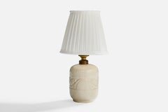 Diseñador francés, lámpara de mesa, latón, tela, Francia, años 1950