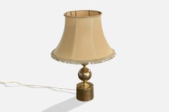 French Designer, Table Lamp, Brass, Fabric, France, 1960s