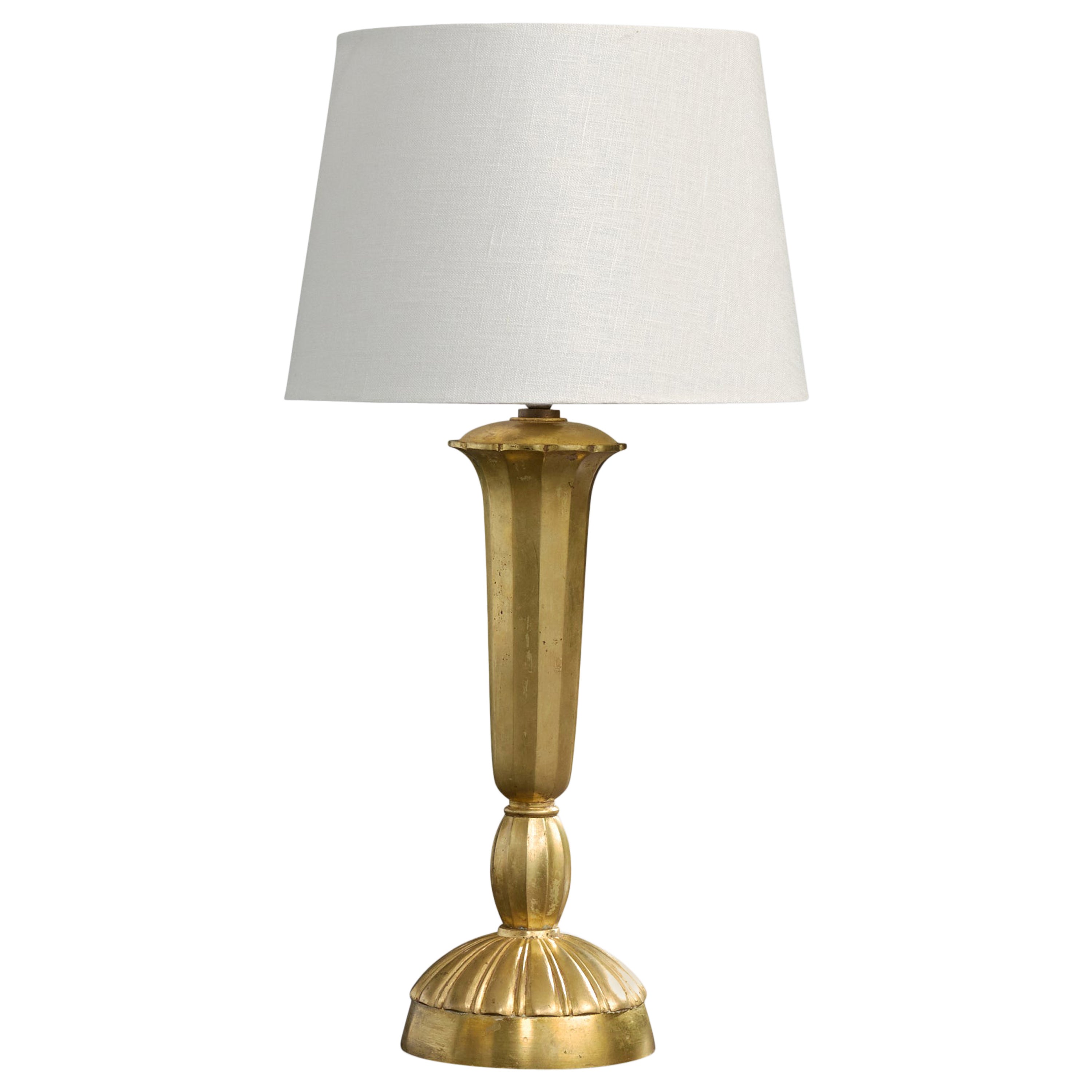 French Designer, Table Lamp, Brass, France, 1930s