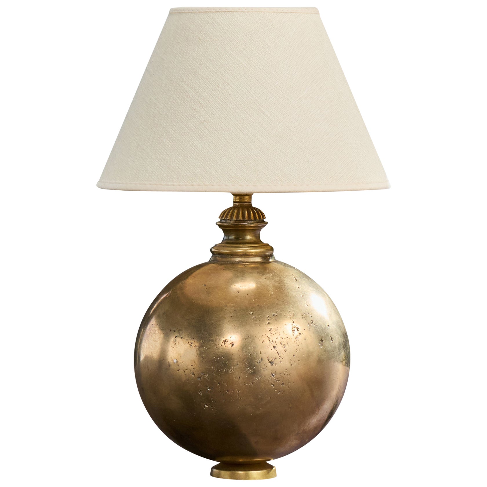 French Designer, Table Lamp, Brass, France, 1940s