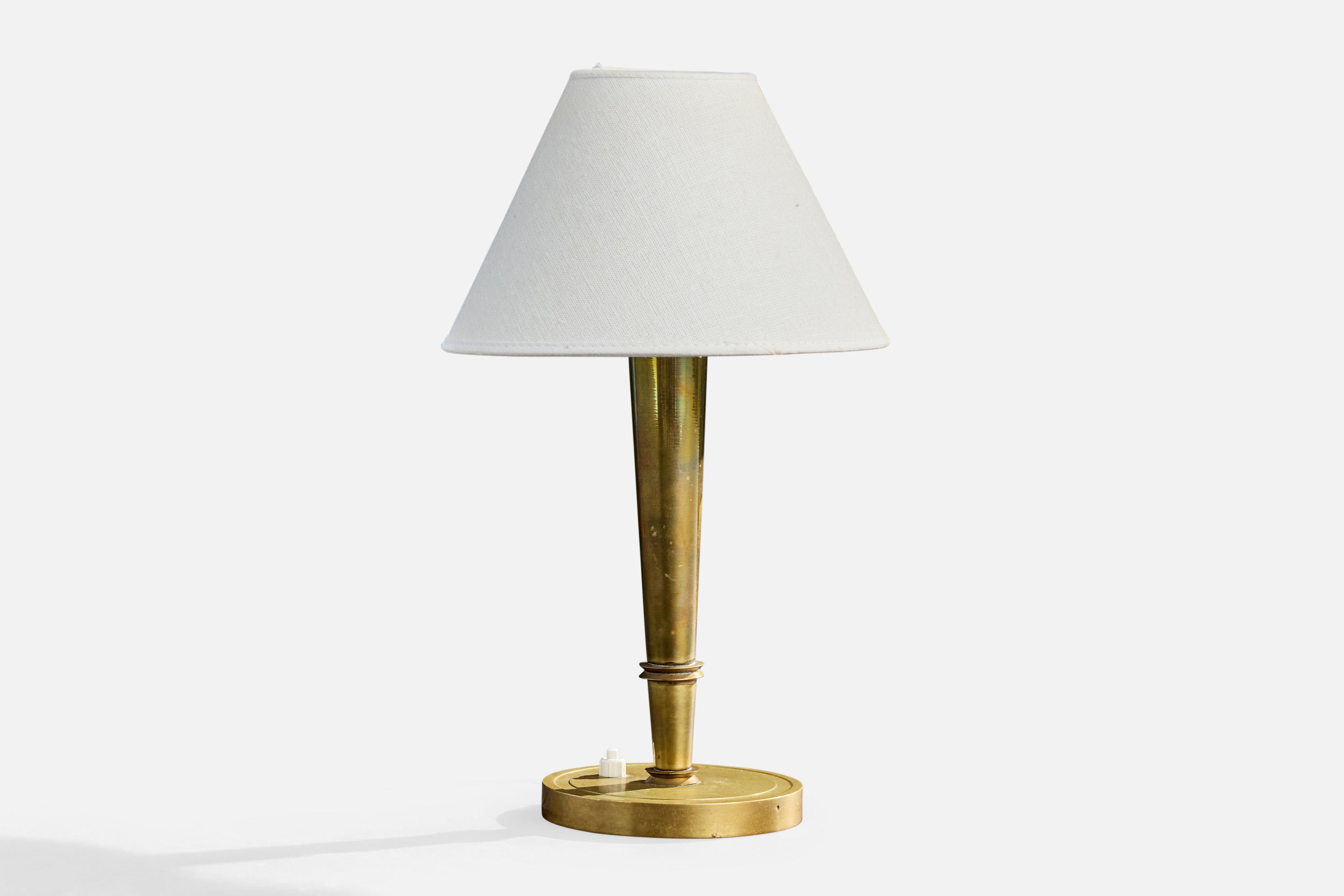 French Designer, Table Lamp, Brass, France, 1940s