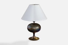 French Designer, Table Lamp, Brass, France, 1970s