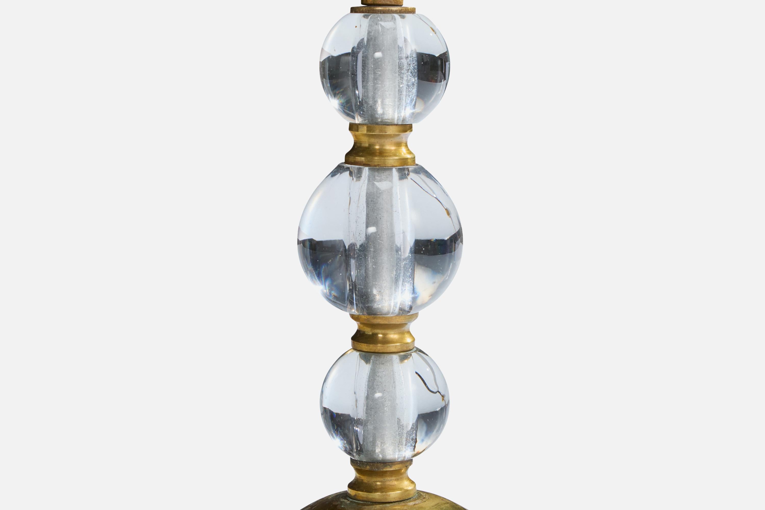 Lampe de table de designer français, laiton, verre, tissu, France, années 1950 Bon état - En vente à High Point, NC