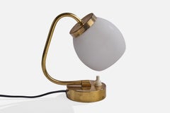 French Designer, Table Lamp, Brass, Glass, France, 1950s