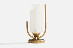French Designer, Table Lamp, Brass, Glass, France, 1950s