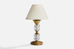 French Designer, Table Lamp, Brass, Glass, France, 1950s