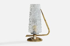 French Designer, Table Lamp, Brass, Glass, France, 1950s