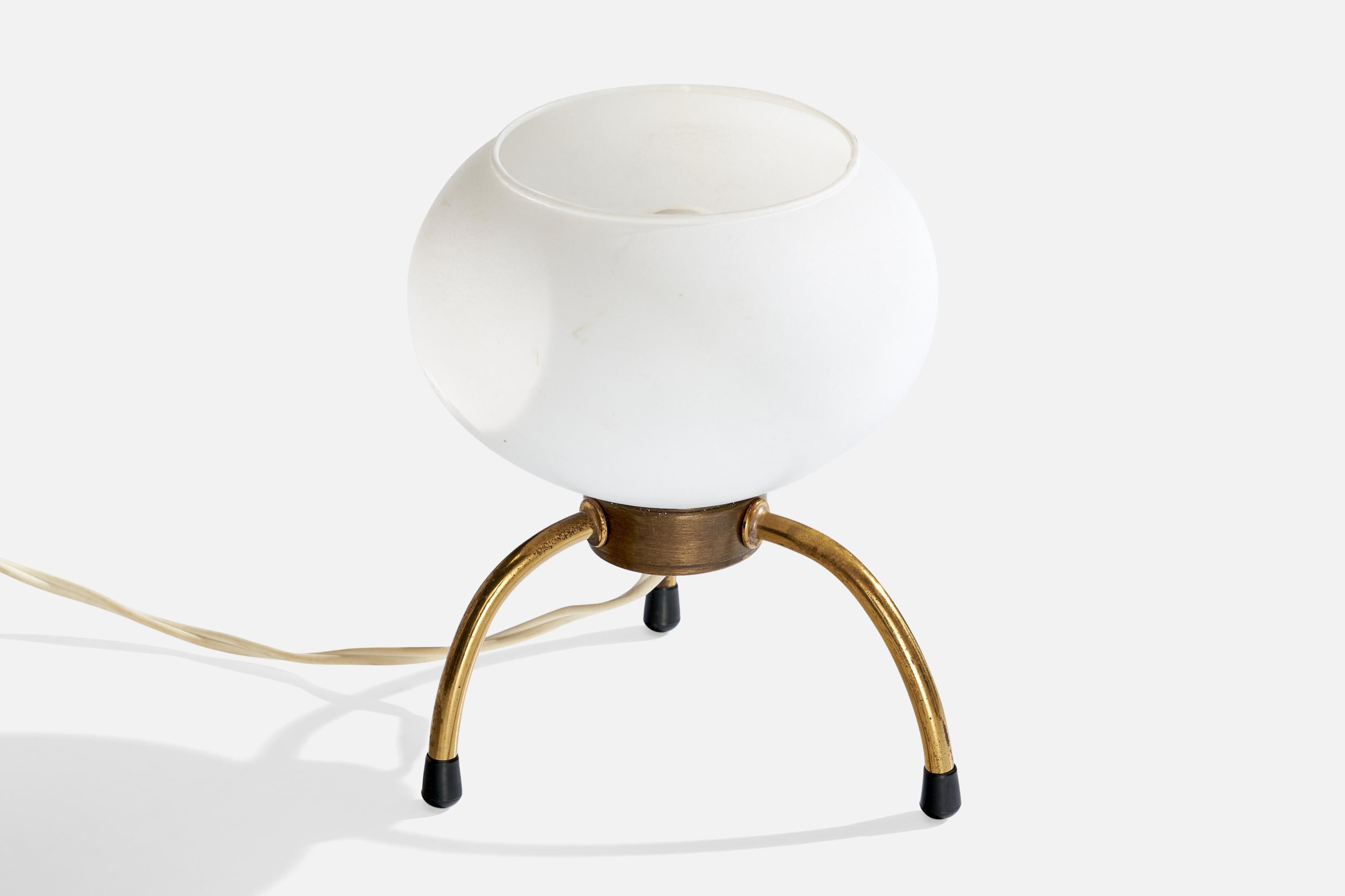 Mid-Century Modern French Designer, Table Lamp, Brass, Glass, France, 1950s For Sale