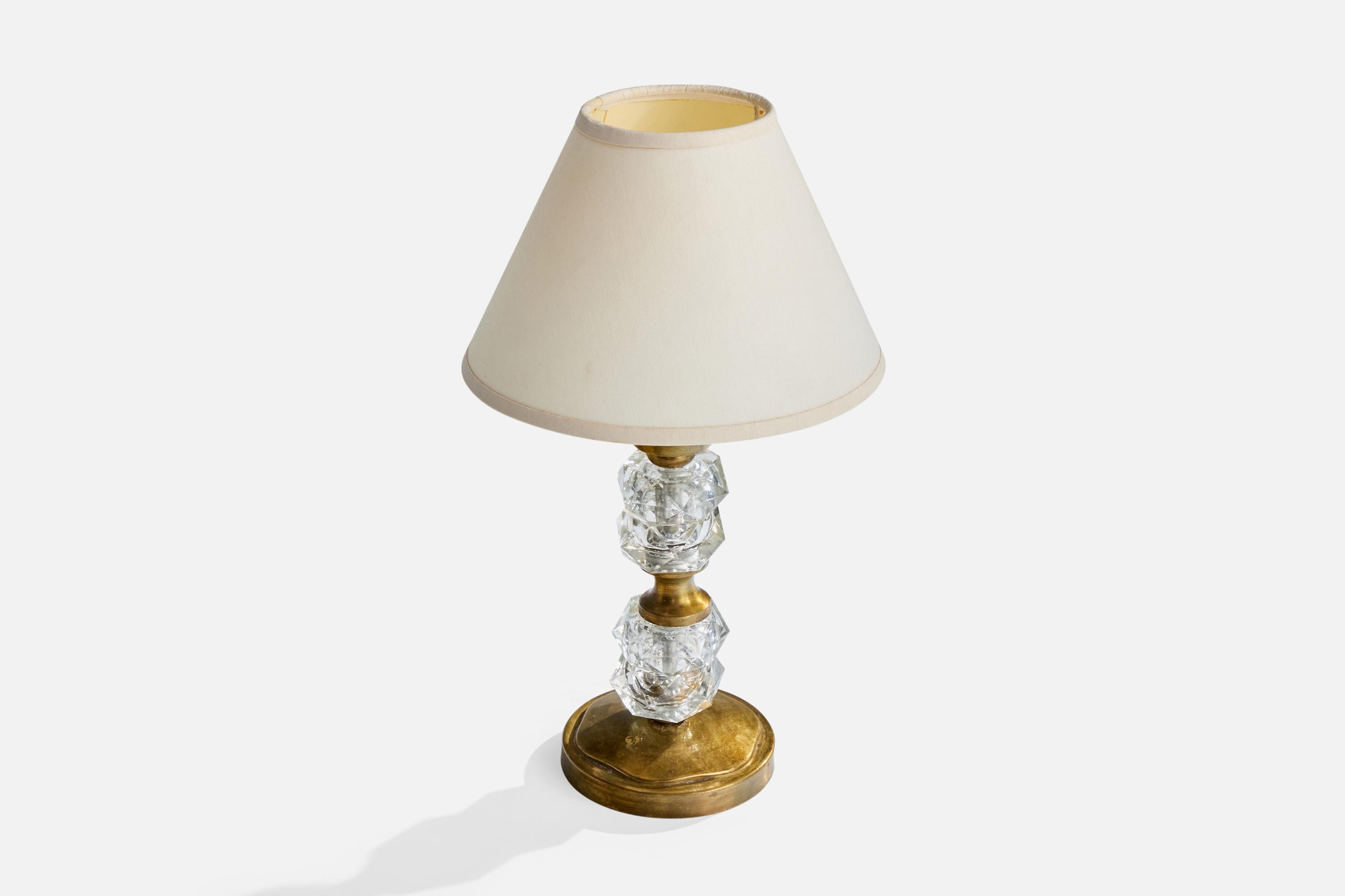 Diseñador francés, Lámpara de mesa, Latón, Cristal, Francia, Años 50 Moderno de mediados de siglo en venta