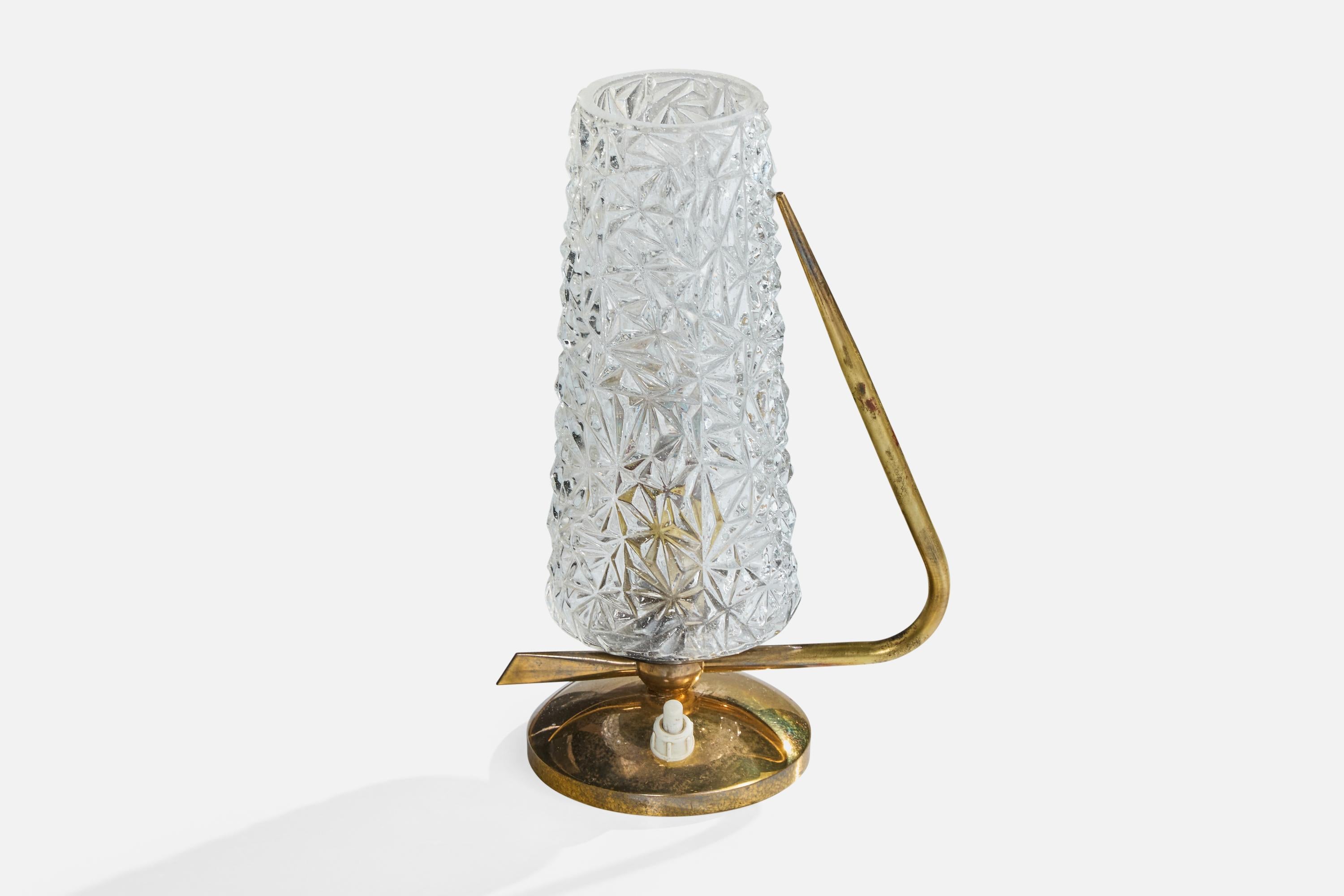 Mid-Century Modern French Designer, Table Lamp, Brass, Glass, France, 1950s For Sale
