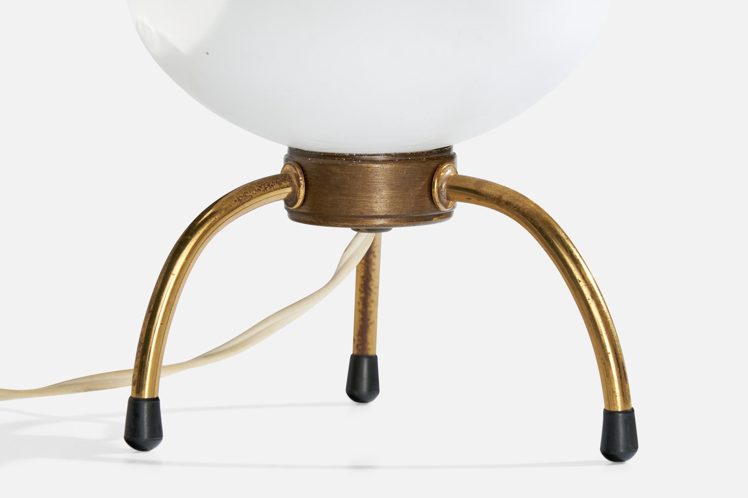 Mid-20th Century French Designer, Table Lamp, Brass, Glass, France, 1950s For Sale