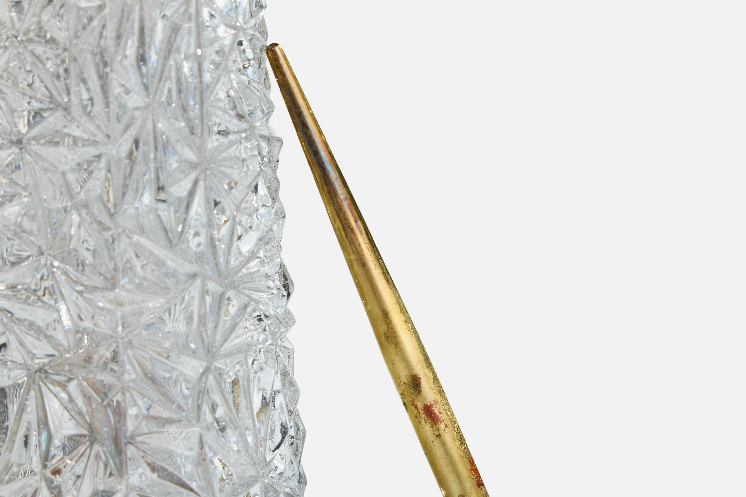 Mid-20th Century French Designer, Table Lamp, Brass, Glass, France, 1950s For Sale