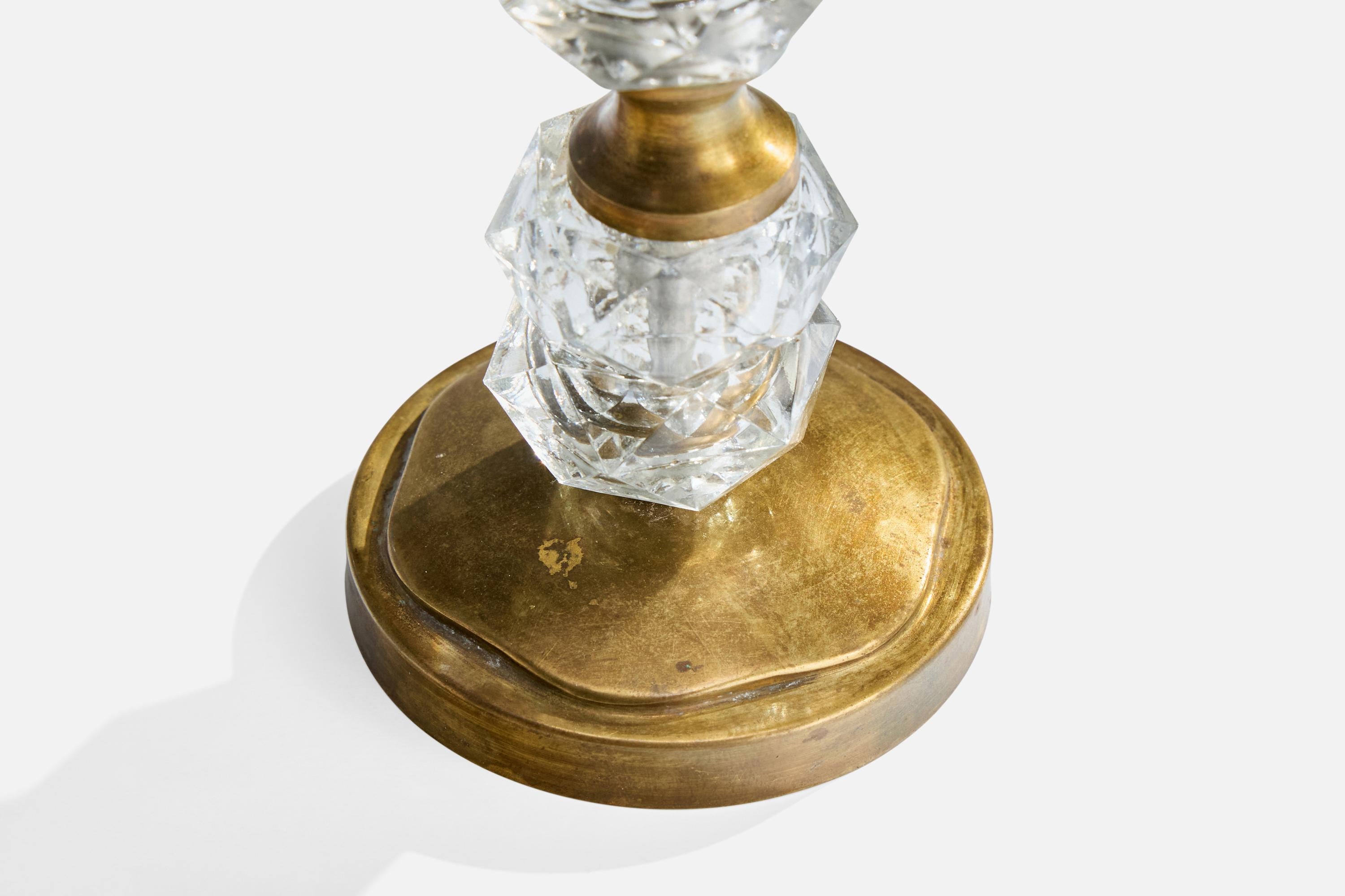Diseñador francés, Lámpara de mesa, Latón, Cristal, Francia, Años 50 mediados del siglo XX en venta