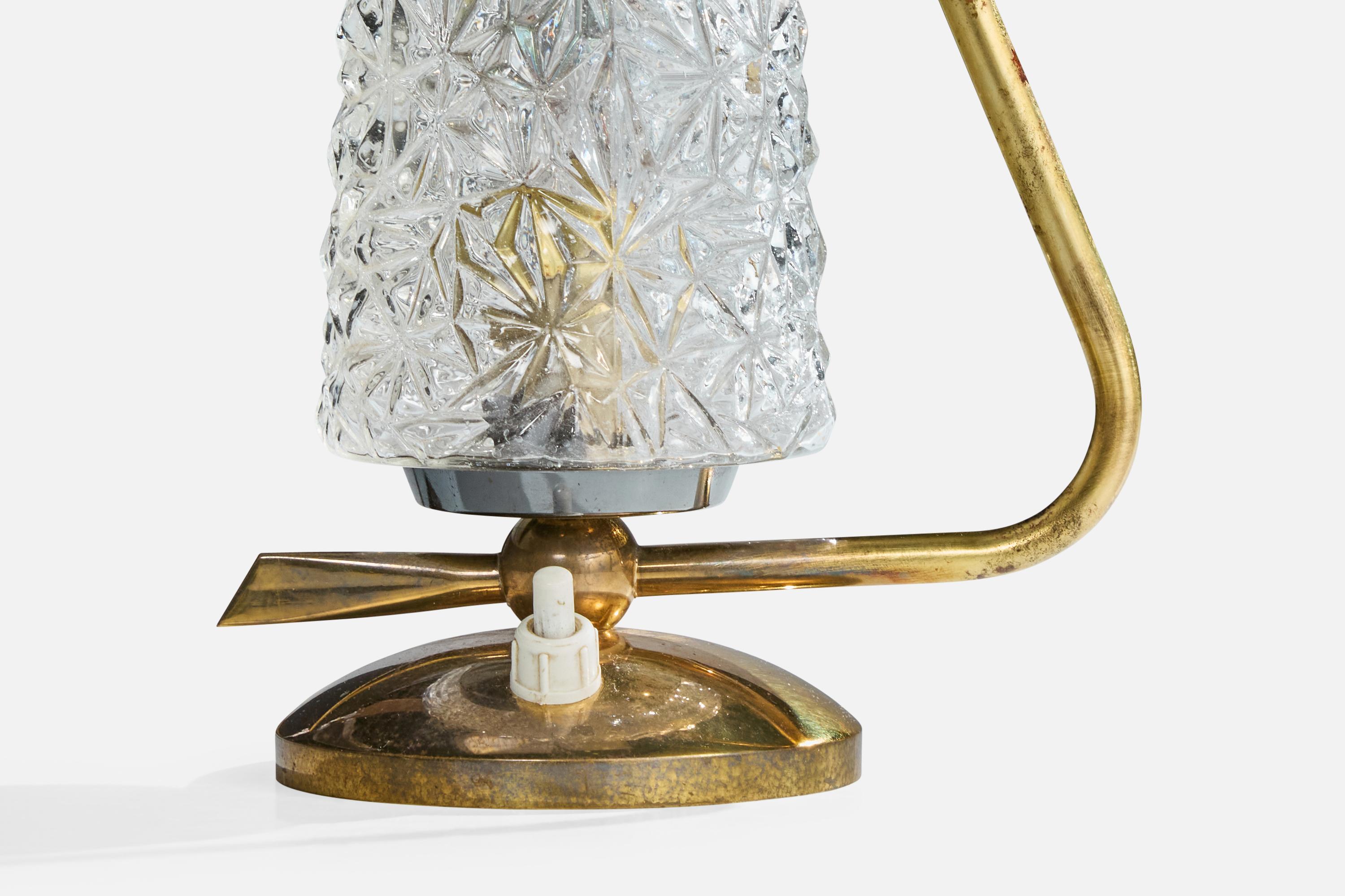 French Designer, Table Lamp, Brass, Glass, France, 1950s For Sale 1