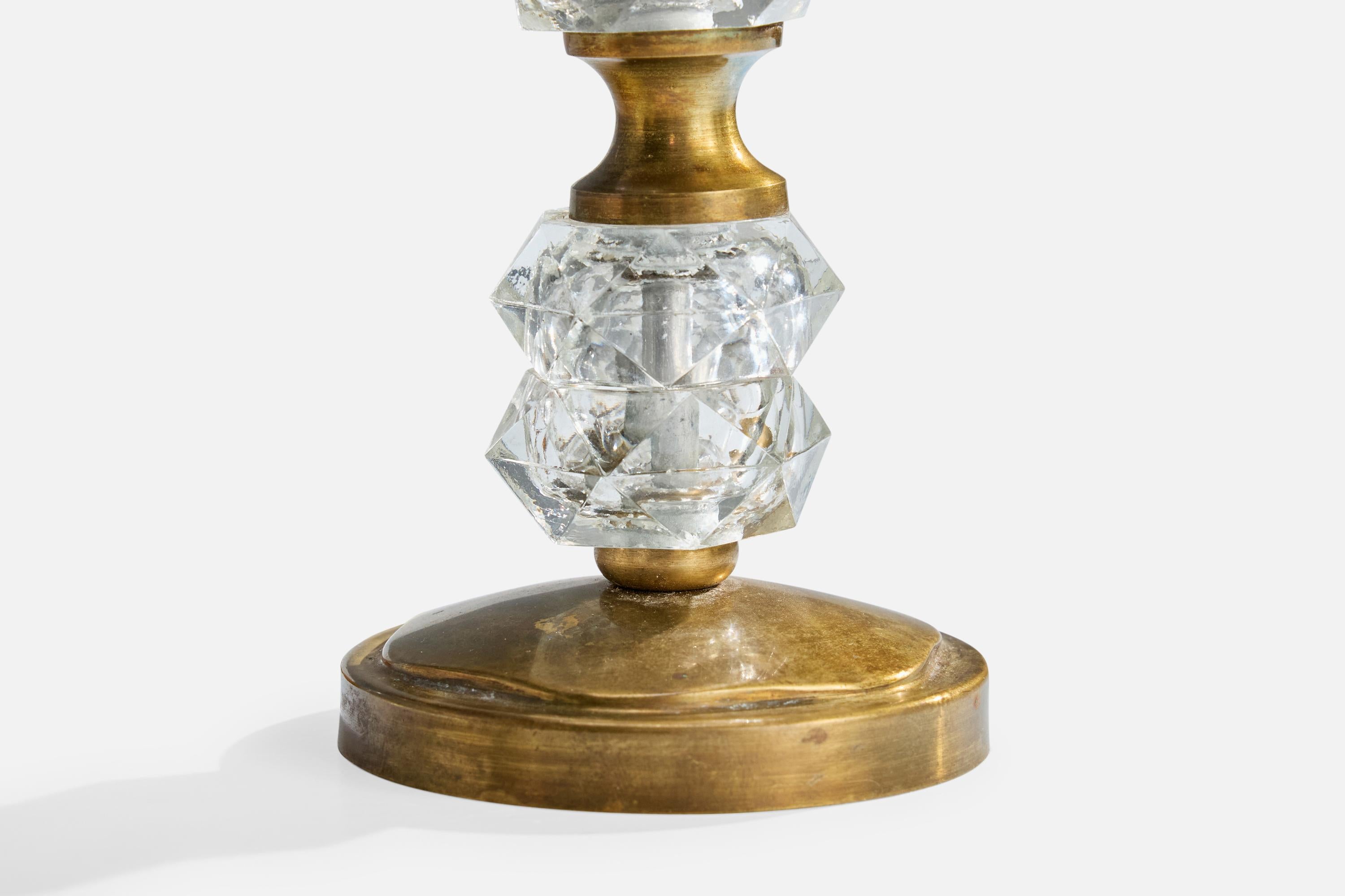 Diseñador francés, Lámpara de mesa, Latón, Cristal, Francia, Años 50 en venta 1