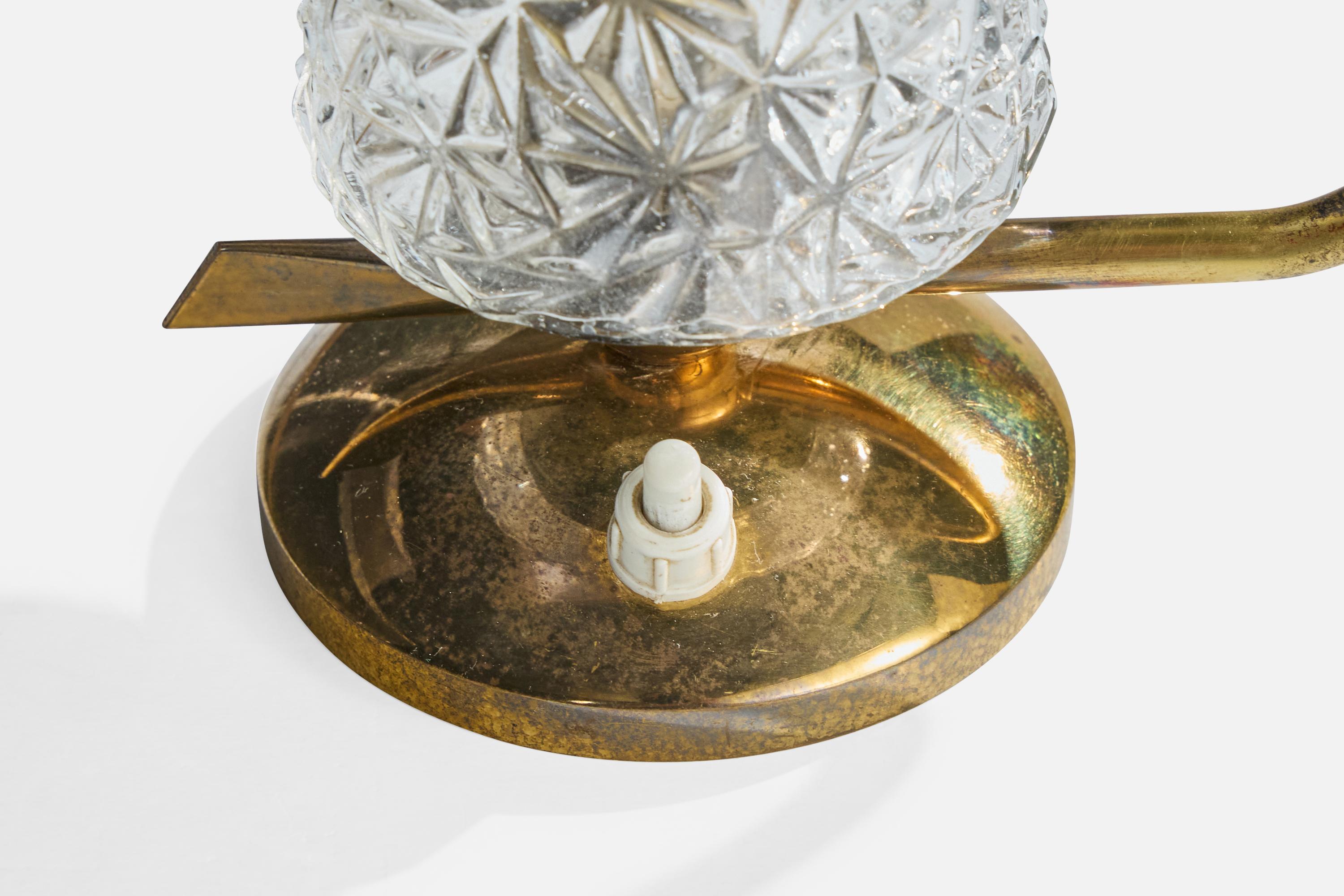 French Designer, Table Lamp, Brass, Glass, France, 1950s For Sale 2