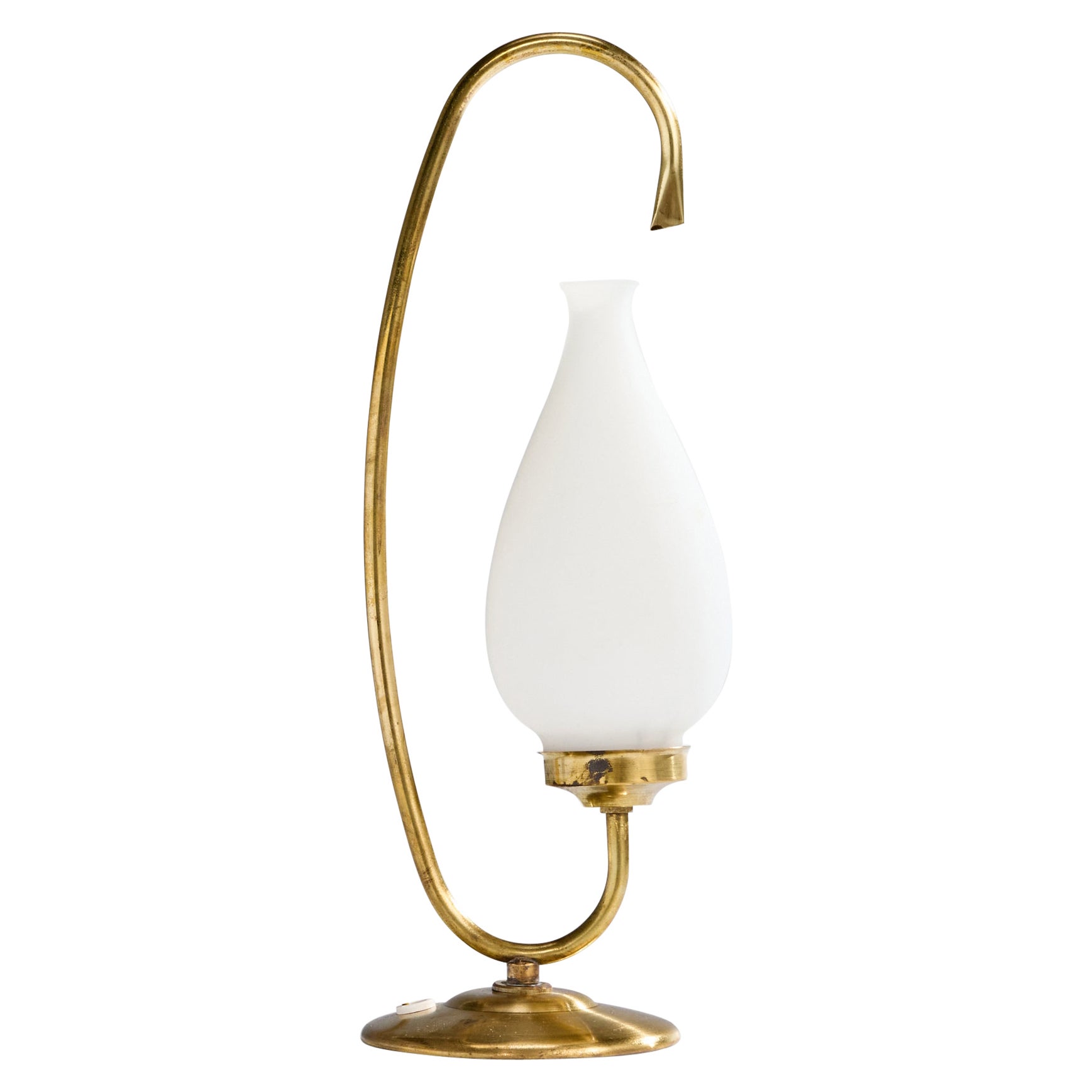 Designer français, lampe de bureau, laiton, verre, France, années 1950