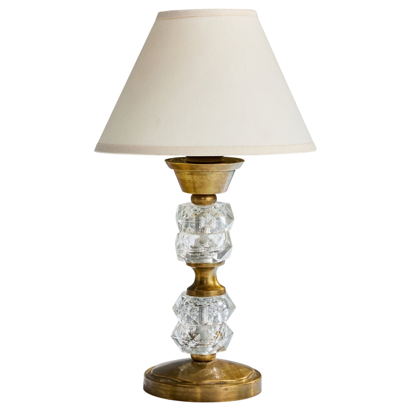 Diseñador francés, Lámpara de mesa, Latón, Cristal, Francia, Años 50