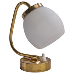 French Designer, Table Lamp, Brass, Glass, France, 1950s