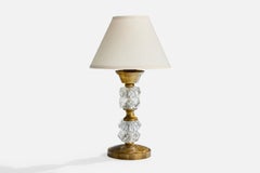 Diseñador francés, Lámpara de mesa, Latón, Cristal, Francia, Años 50