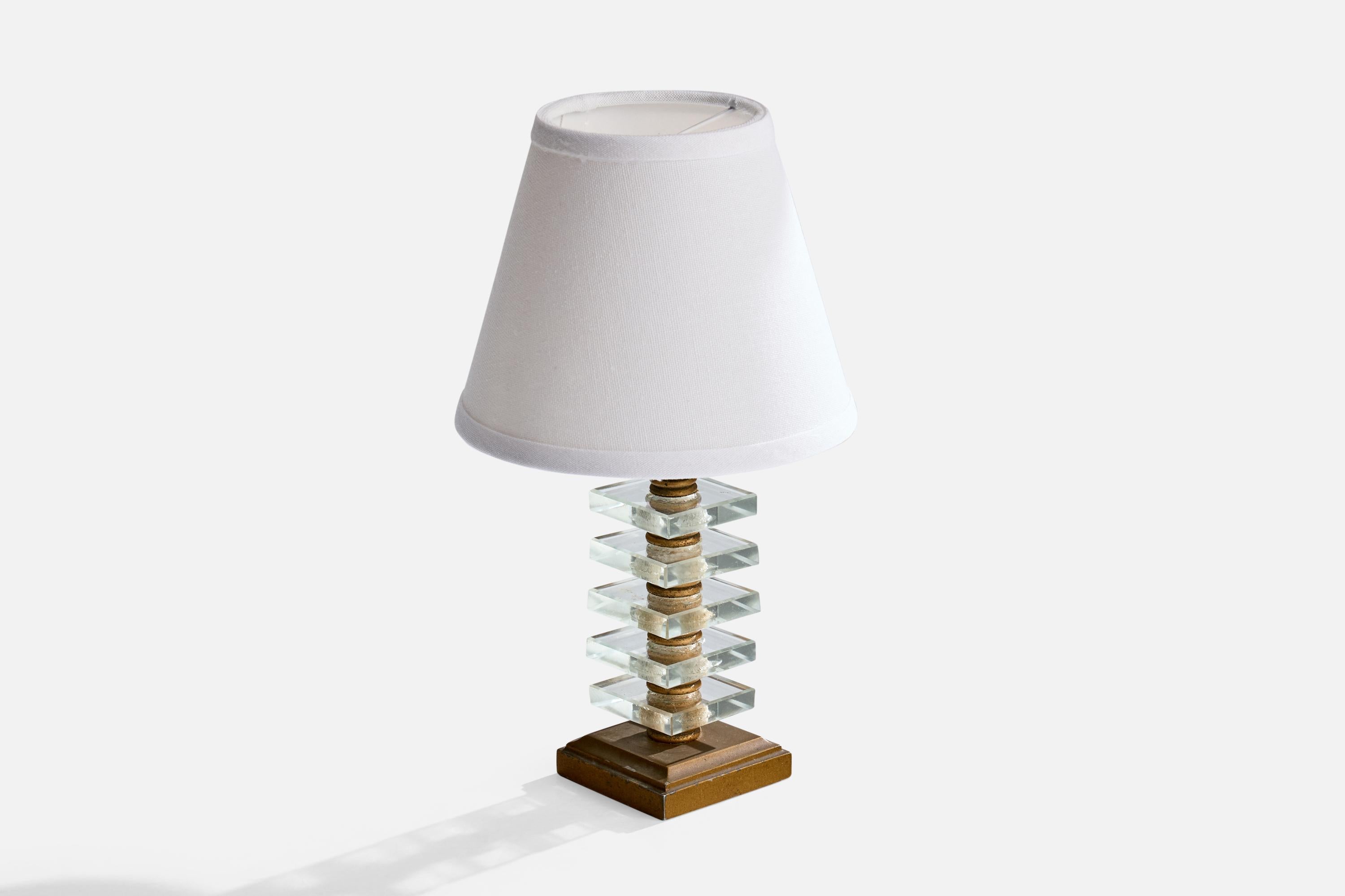Französische Designerin, Tischlampe, Messing, Glas, Metall, Frankreich, 1950er Jahre (Mitte des 20. Jahrhunderts)