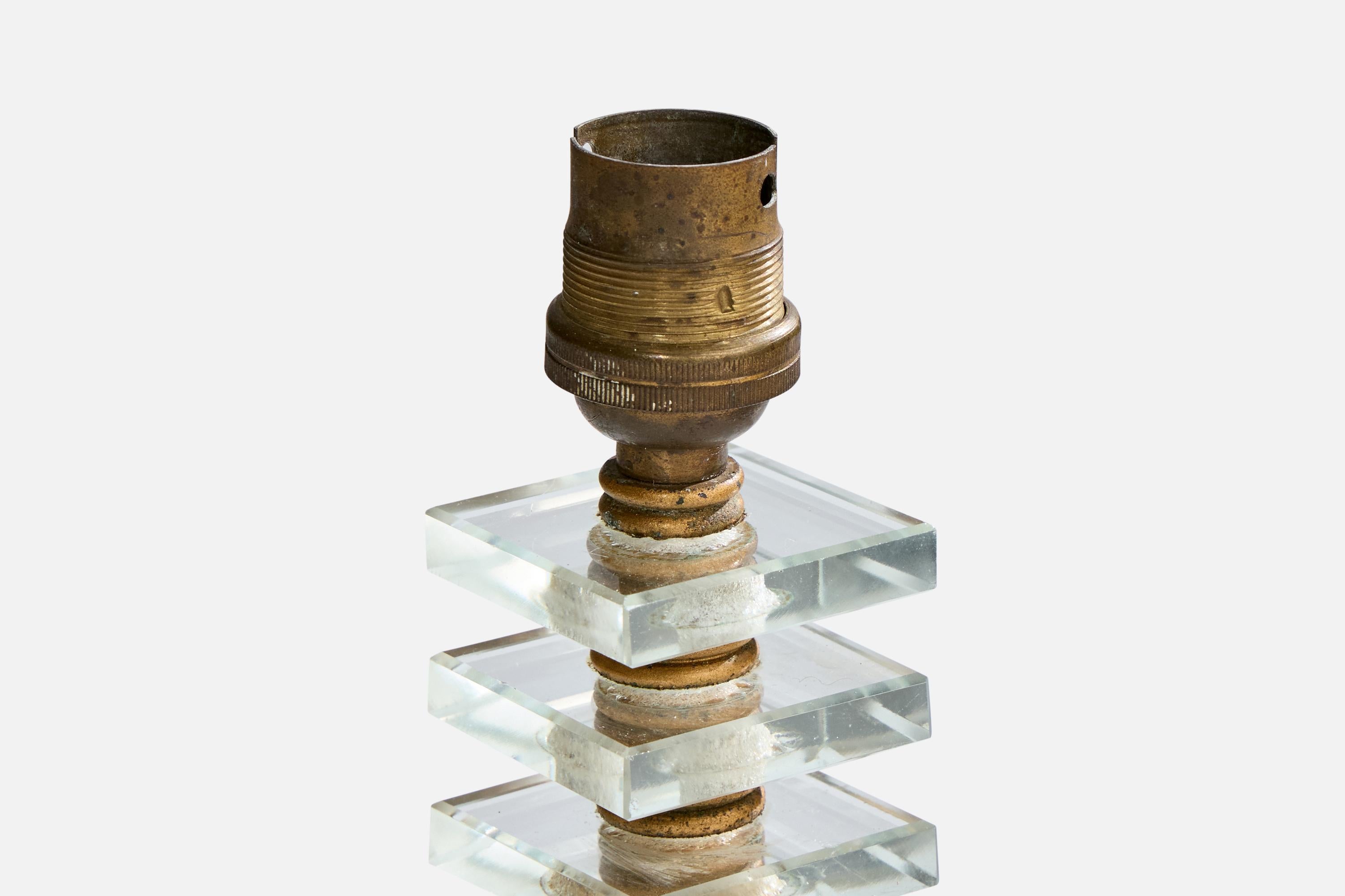 Französische Designerin, Tischlampe, Messing, Glas, Metall, Frankreich, 1950er Jahre 1
