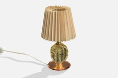 Diseñador francés, Lámpara de mesa, Latón, Cristal, Espejo, Tela, Francia, Años 50