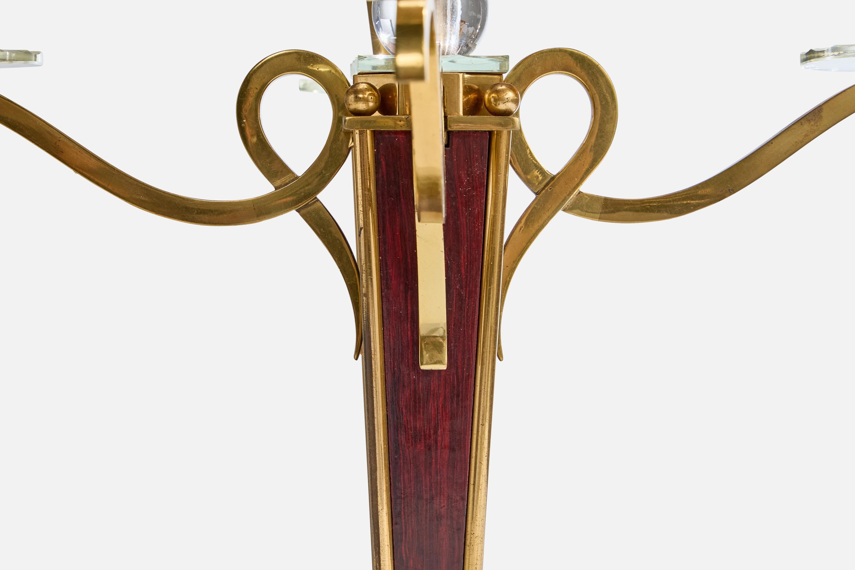French Designer, Table Lamp, Brass, Glass, Wood, Fabric, France, 1940s For Sale 5