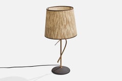 French Designer, Table Lamp, Brass, Iron, Fabric, France, 1960s