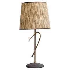 French Designer, Table Lamp, Brass, Iron, Fabric, France, 1960s