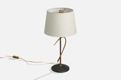 French Designer, Table Lamp, Brass, Iron, France, 1960s
