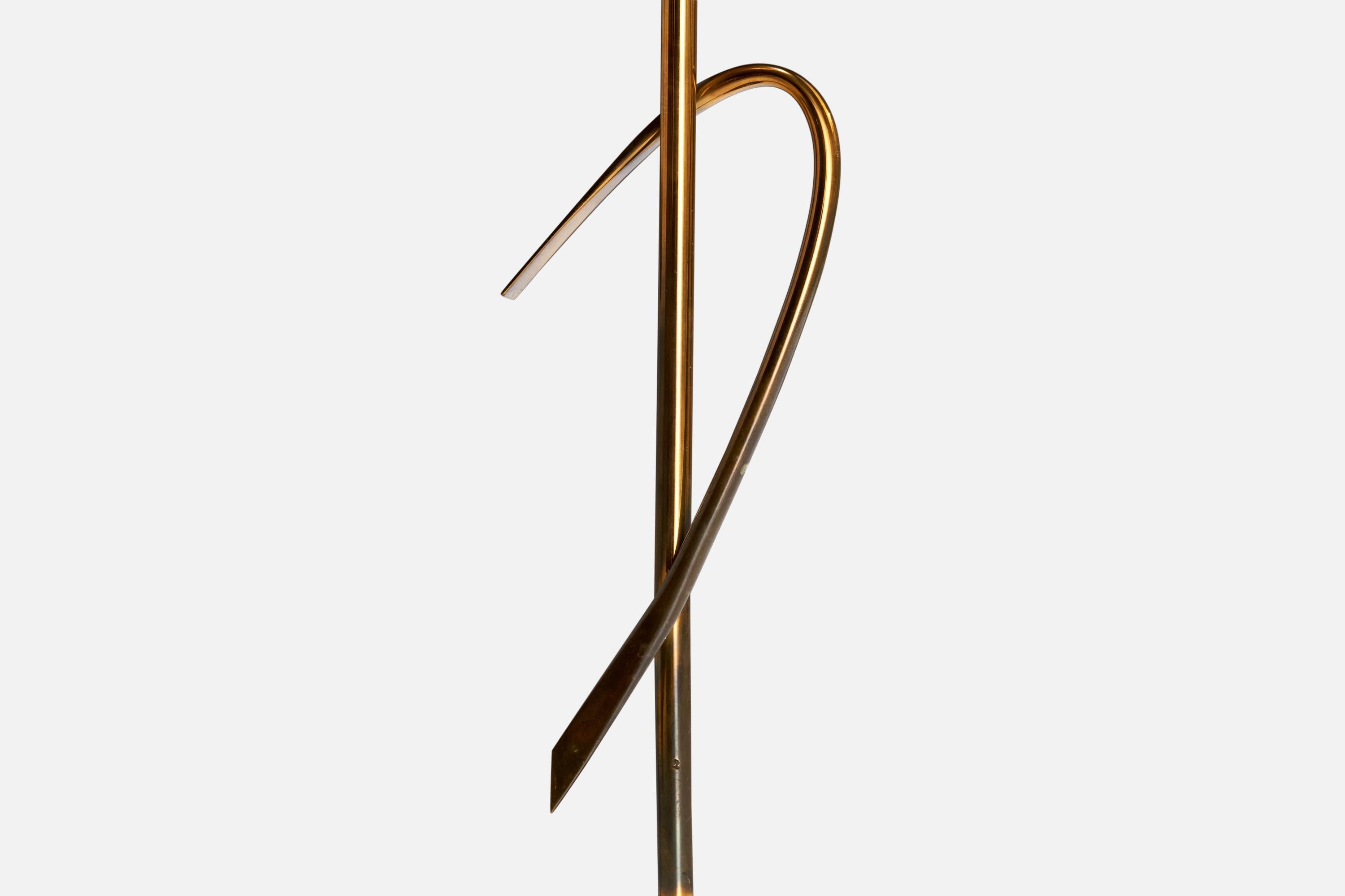 French Designer, Table Lamp, Brass, Metal, Fabric, France, 1950s For Sale 5