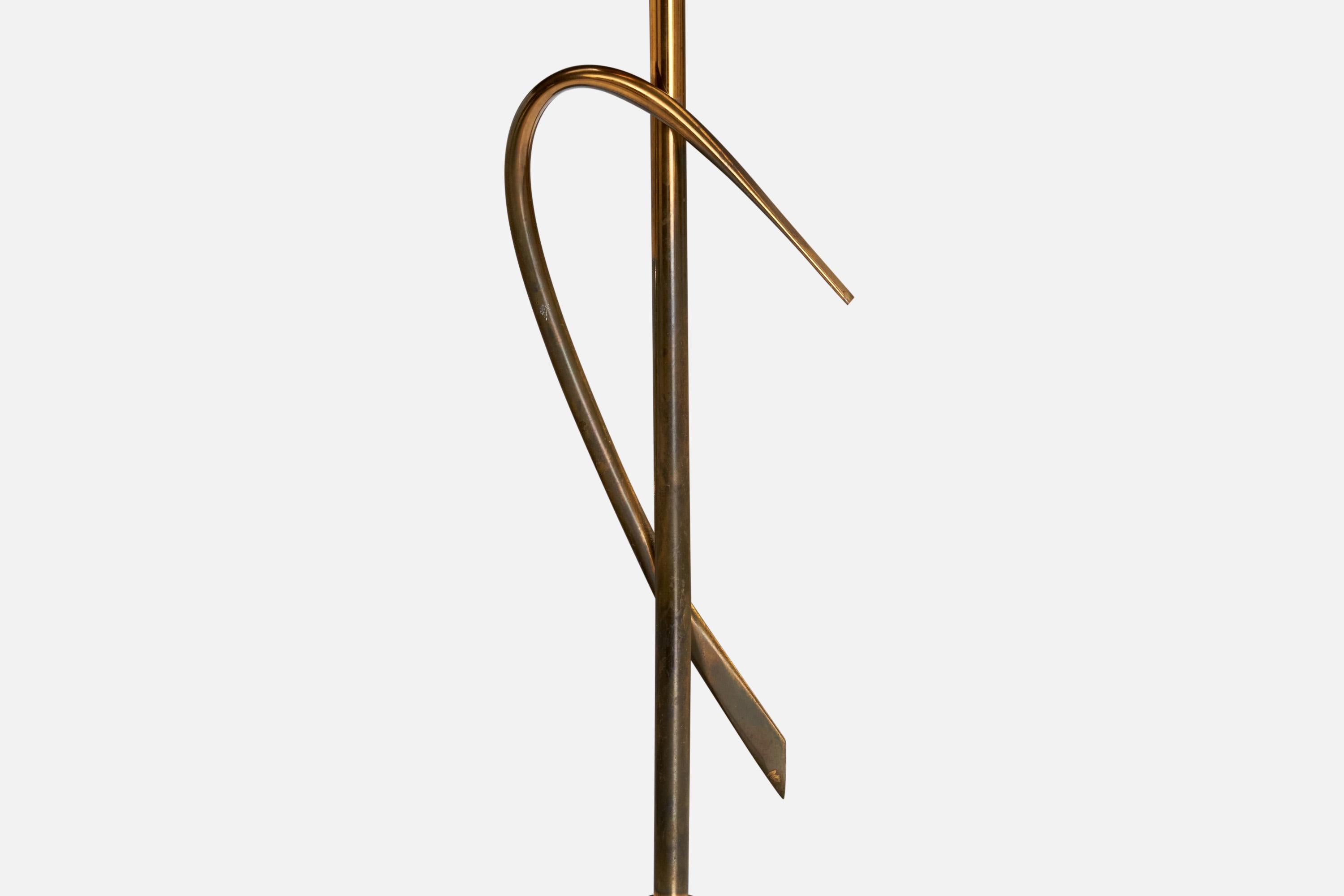 French Designer, Table Lamp, Brass, Metal, Fabric, France, 1950s For Sale 6