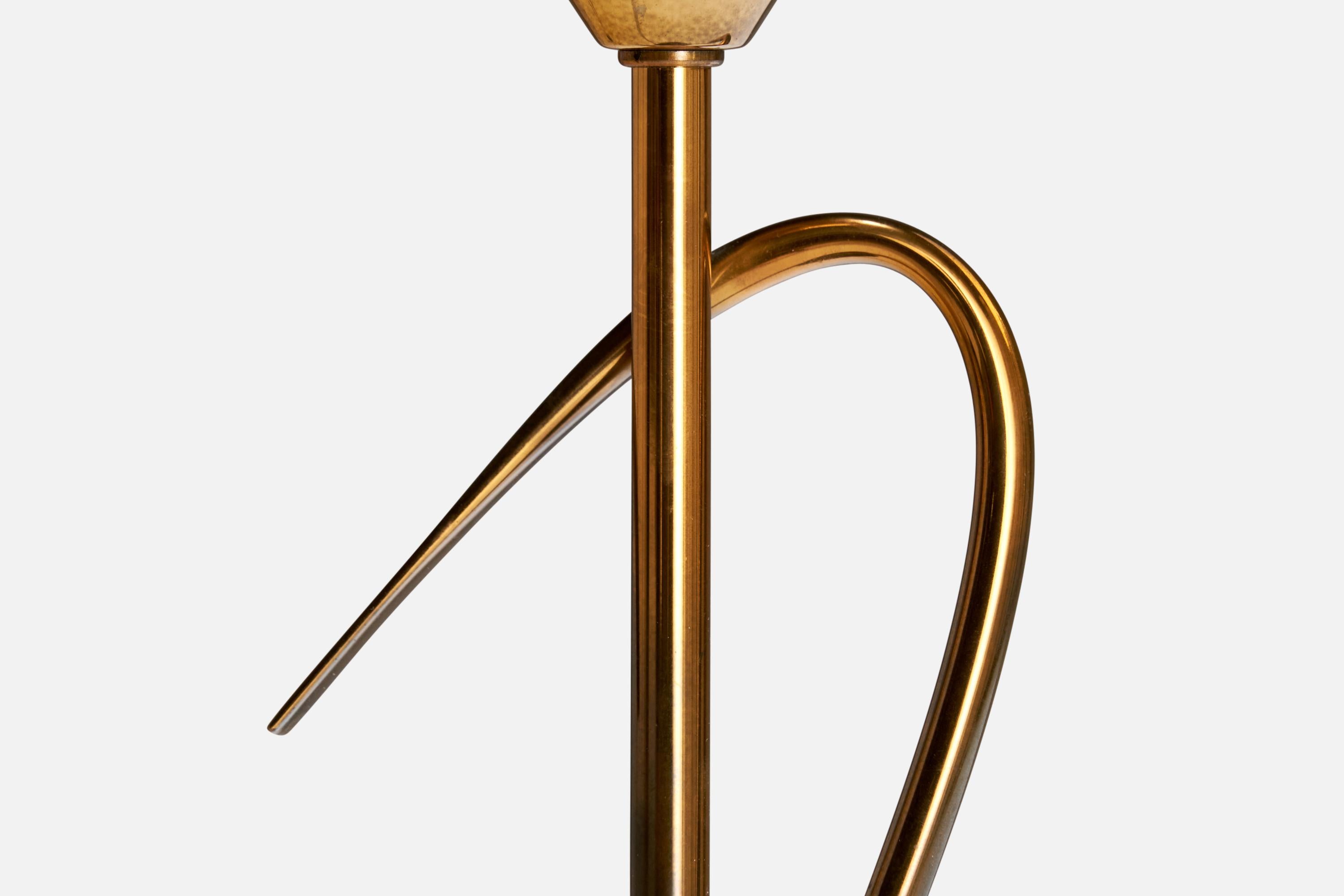 French Designer, Table Lamp, Brass, Metal, Fabric, France, 1950s For Sale 7